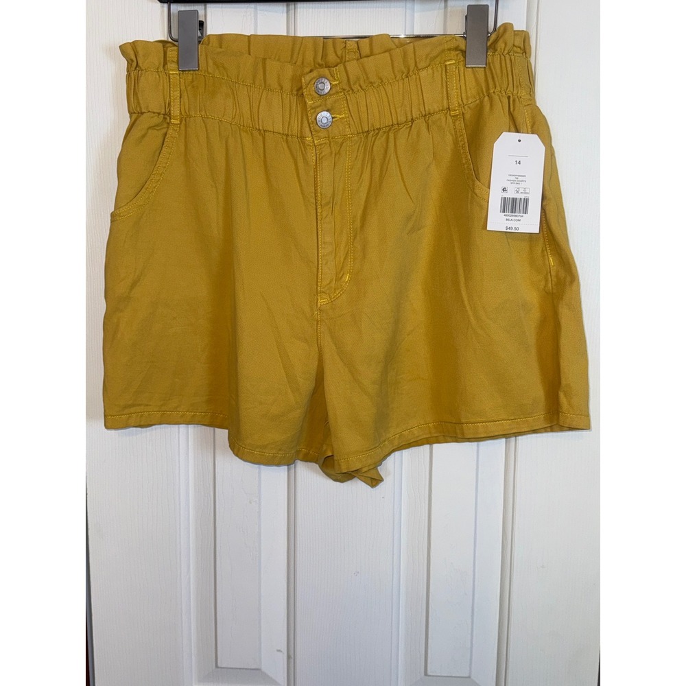 Wonderly High Waist Shorts Paper Bag Waist Casual Summer Yellow Size 14